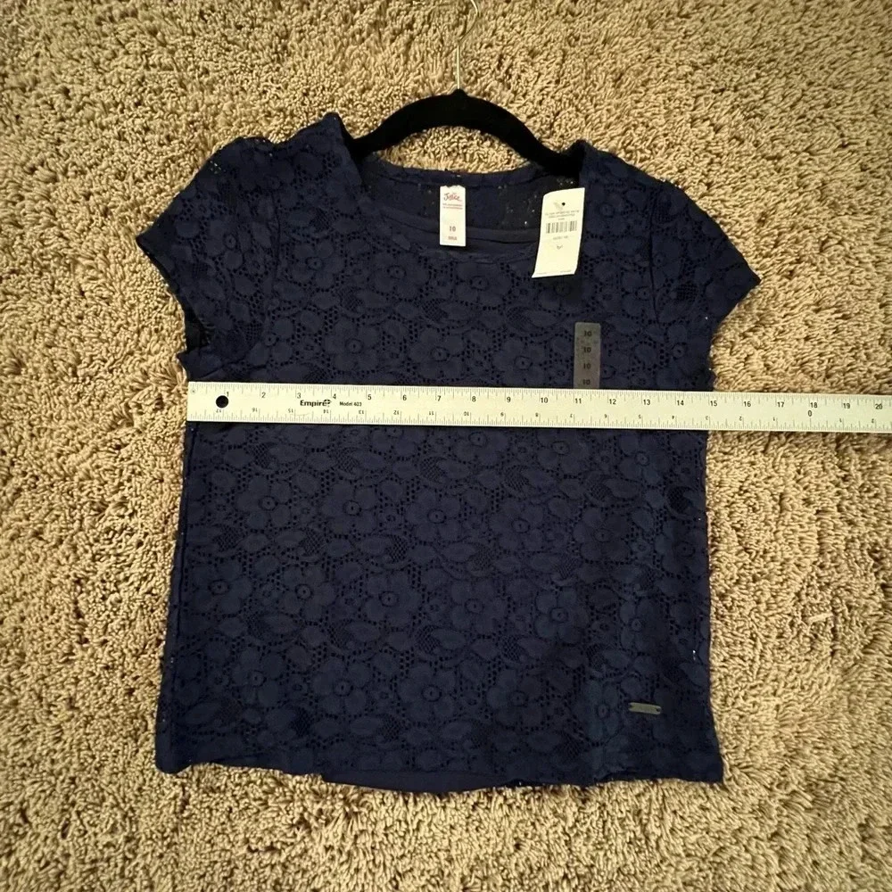 NWT new justice navy blue girls lace short sleeve top with attached cami 10